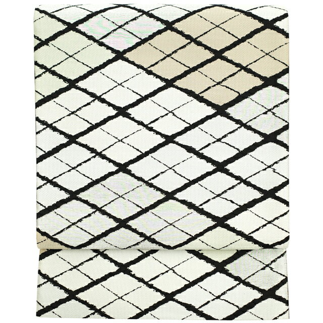 【新古品】 袋帯 19800円均一 京都 西陣 銀糸 白 黒グレー 菱文様 正絹 ガード加工済 セミフォーマル お祝い パーティー ショッピング 観劇 お食事な...