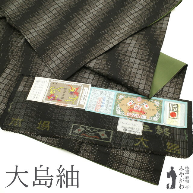 Rakuten - 【中古】 本場大島紬 吉織物 着物 正絹 7マルキ 泥染 こげ茶地 ダークブラウン スクエア 斜めぼかし グラデーション モダン カジュアル 春 秋 冬 仕立て上がり 身丈169 裄丈68 Lサイズ みやがわ sb15849