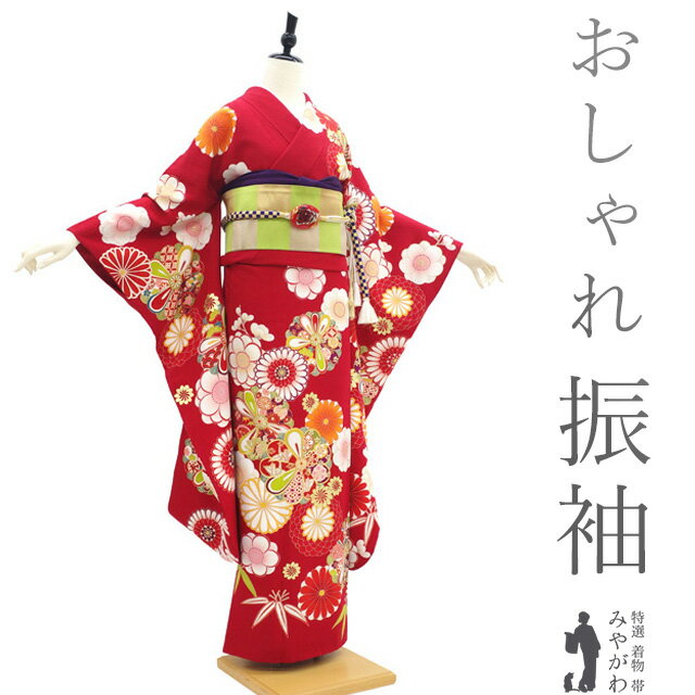 Long-Sleeved Kimono - 楽天スーパーSALE 【中古】 振袖 着物 リサイクル 正絹 成人式 フォーマル 金駒刺繍 金彩加工 赤 菊 梅 花 二十歳 20歳 成人式 結婚式 卒業式 春 秋 冬 振袖 仕立て上がり 身丈167 裄丈68.5 Lサイズ みやがわ sb16564