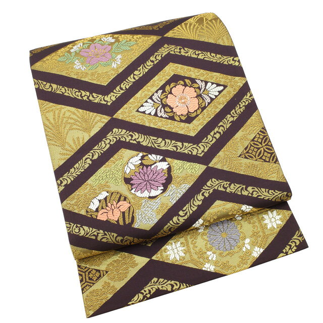 【新古品】 すごい値！ 袋帯 未使用 フォーマル 京都 西陣 丸勇 吉祥御印文 濃紫 金 花 菱文 金糸 新古品 仕立て上がり 春 秋 冬 みやがわ neb01267