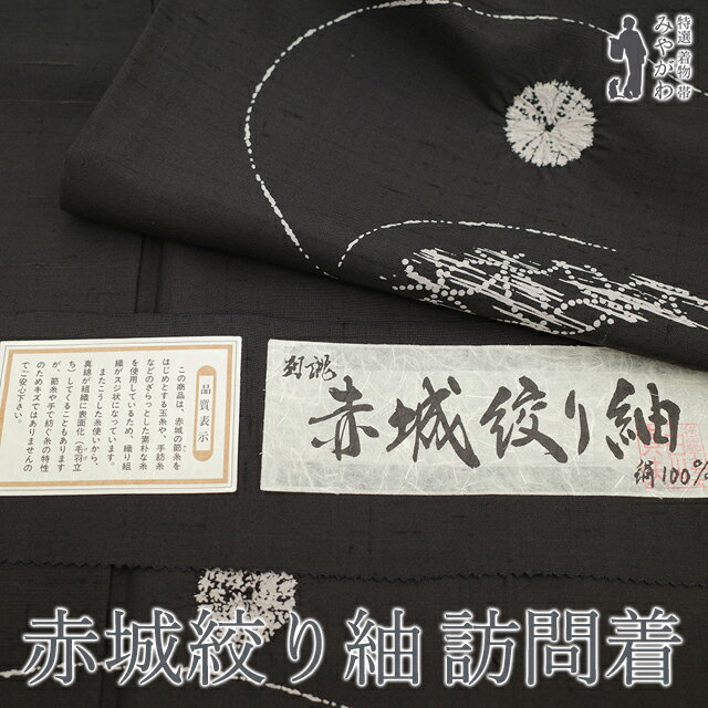 【新古品】 赤城紬 訪問着 着物 正絹 袷 別誂 赤城絞り紬 十日町 白新織染 黒こげ茶 モダン柄 春 夏 秋 未使用 新古品 仕立て上がり 身丈163 裄丈69 ふくよか Mサイズ みやがわ sb14083