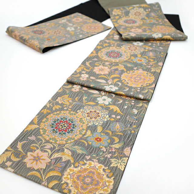 【新古品】 袋帯 京都 西陣 正絹 絹 雲錦 黒 華文 花唐草 金箔糸 金銀糸 極上 フォーマル 結婚式 お祝い お茶会 パーティー 七五三 入学式 卒業式など 販売 購入 リサイクル 未使用 美品 新古品 仕立て上がり みやがわ sb51790