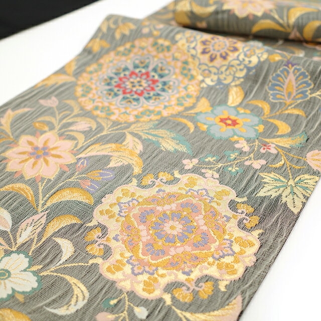 【新古品】 袋帯 京都 西陣 正絹 絹 雲錦 黒 華文 花唐草 金箔糸 金銀糸 極上 フォーマル 結婚式 お祝い お茶会 パーティー 七五三 入学式 卒業式など 販売 購入 リサイクル 未使用 美品 新古品 仕立て上がり みやがわ sb51790