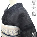 【中古】 夏物 越後 夏大島 大島紬 単衣 着物 リサイクル 正絹 十日町 白新染織 白川貞夫 黒 草花 夏 カジュアル 夏用 着物 夏着物 大島紬 夏大島 仕立て上がり 身丈163 裄丈62.5 Mサイズ みやがわ sb15895