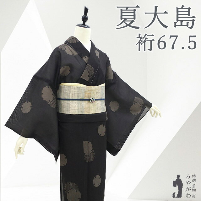 夏大島 着物 黒地 幾何学模様 身丈157.5cm 裄68cm 夏大島 着物 黒地 幾何学模様 身丈157.5cm 裄68cm 夏物最終