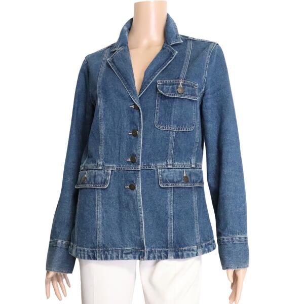美品【中古】ローラアシュレイ LAURA ASHLEY デニムジャケット コットンジャケット ジャケット レディース 大きい 表記 13号 LL 42号 相当 古着 青 ブルー 綿 コットン ミディアム テーラード お洒落 おしゃれ 大人 女性 お出掛け 春 秋 春秋 アウター 20代 30代 40代