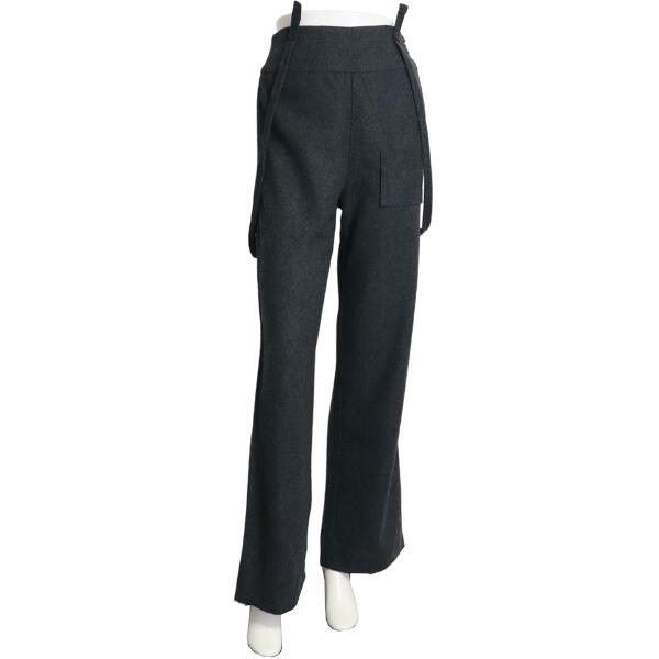 美品【中古】ソニアリキエル SONIA RYKIEL ロングパンツ パンツ レディース 9号 M 38号 相当 グレー 毛 ウール シンプル 無地 サスペンダー ロング丈 薄手 軽やか 暖か お洒落 おしゃれ 上品 大人 女性 お出掛け 秋 冬 秋冬 ボトムス 20代 30代