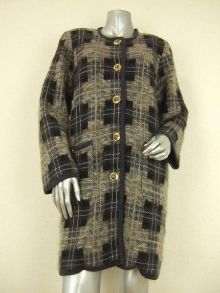 【中古】シャミー Chamois Royal 微ラメ グレー格子 素敵モヘヤ混ニットコート 9号 レ ...