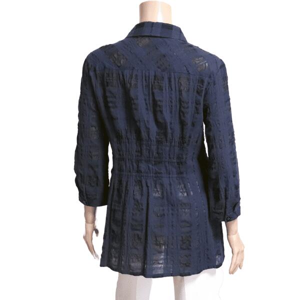 美品【中古】レリアン Leilian チュニックブラウス コットンブラウス ブラウス レディース 表記 11号 L 40号 相当 紺 ネイビー 綿 コットン チェック柄 七分袖 軽やか お洒落 おしゃれ 上品 大人 女性 お出掛け 春 夏 春夏トップス 40代 50代 60代