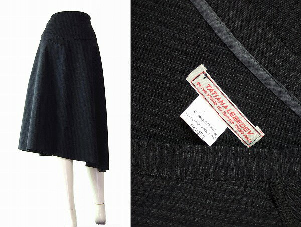 フルフルマーケットの美品【中古】tatiana lebedev フランス製 黒×極小ピンスト 変形デザイン W重ねラップ フレアスカート 9号 秋冬 レディース ボトムス｜アングル3