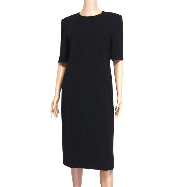 美品【中古】ピエールカルダン pierre cardin ブラックフォーマルワンピース 大きいサイズ 表記 13号 LL 2L XL 42号 相当 古着 黒 レディース 春 夏 春夏 単品 ブラックフォーマル 喪服 冠婚葬祭 大人 女性 30代 40代 50代 シンプル ノーカラー ロング 半袖 5分袖 五分袖