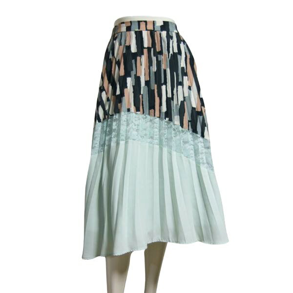 美品【中古】アストリアオディール ASTORIA ODIER プリーツスカート スカート 表記 M 9号 38号 相当 薄緑 グリーン ミント系 レディース 春 夏 春夏 おしゃれ ウエストゴム ボトムス 薄手 レース ミモレ丈 大人 女性 20代 30代