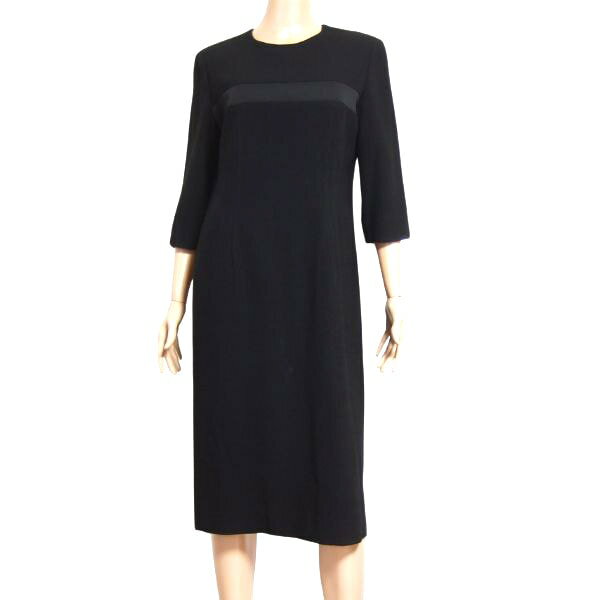 美品【中古】昭和ドレス SHOWA DRESS ブラックフォーマルワンピース 大きいサイズ 大きい 表記 13号 LL 2L 42号 相当 古着 黒 ブラック レディース 春 夏 春夏 5分袖 五分袖 単品 ノーカラー 大人 女性 40代 50代 日本製