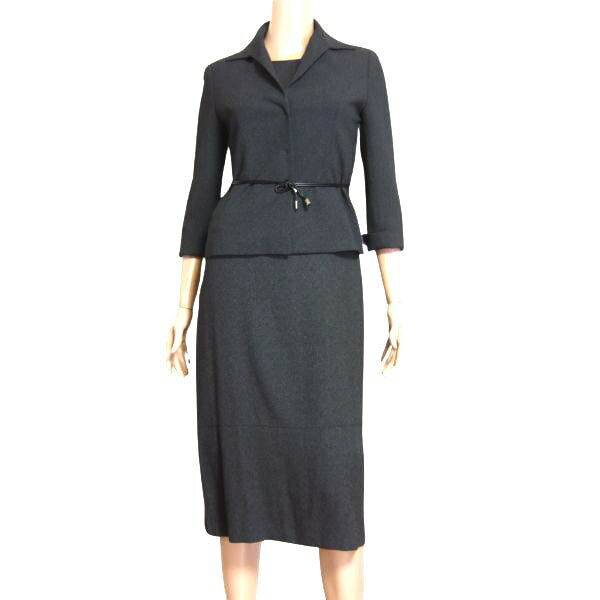 美品【中古】組曲 KUMIKYOKU ワンピーススーツ 表記 2号 9号 M 38号 相当 古着 濃グレー レディース 春 秋 セットアップ シンプル セレモニ...