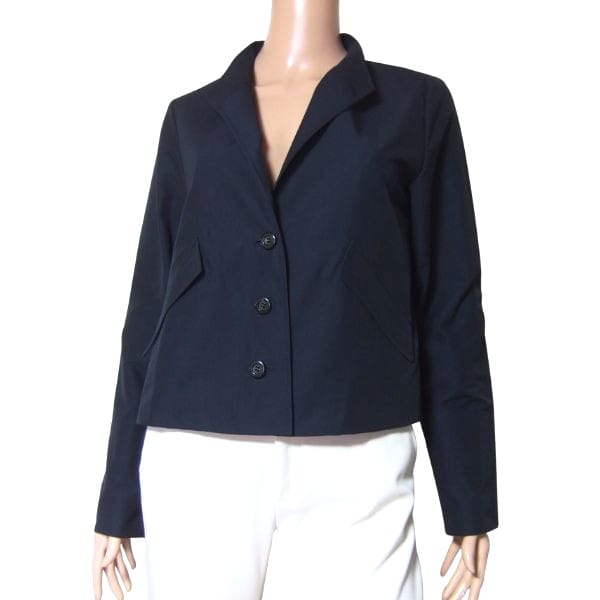 新品同様【中古】エンスイート ensuite ジャケット 表記 3号 11号 L 40号 相当 古着 紺 ネイビー 濃紺 レディース 春 秋 アウター 綿混 コットン シンプル 張り感 通勤 日本製 大人 女性 20代 30代 40代