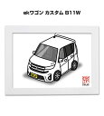 イラストA5 フレーム付き プレゼント 車 納車 祝い 男性 彼氏 メンズ 誕生日 クリスマス ミツビシ ekワゴン カスタム B11W 送料無料