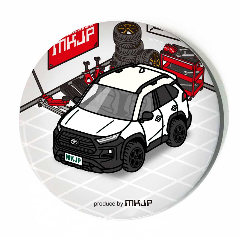 缶バッジ キーホルダー 丸型 31mm 54mm 車 車好き 祝い 納車 オリジナル プレゼント ギフト 記念品 メンズ 誕生日 彼氏 おしゃれ トヨタ RAV4 アドベンチャー オフロードパッケージ2 MXAA54／AXAH54 ツートンホワイト 送料無料