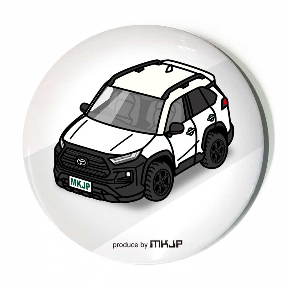 缶バッジ キーホルダー 丸型 31mm 54mm 車 車好き 祝い 納車 オリジナル プレゼント ギフト 記念品 メンズ 誕生日 彼氏 おしゃれ トヨタ RAV4 アドベンチャー オフロードパッケージ2 MXAA54／AXAH54 ツートンホワイト 送料無料
