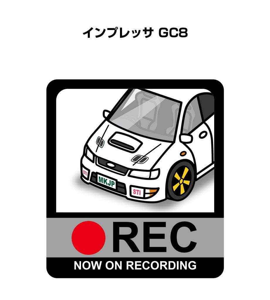 ドラレコステッカー 2枚入り ドラレコ REC 録画中 ドライブレコーダー あおり運転 煽り スバル インプレッサ GC8 送料無料
