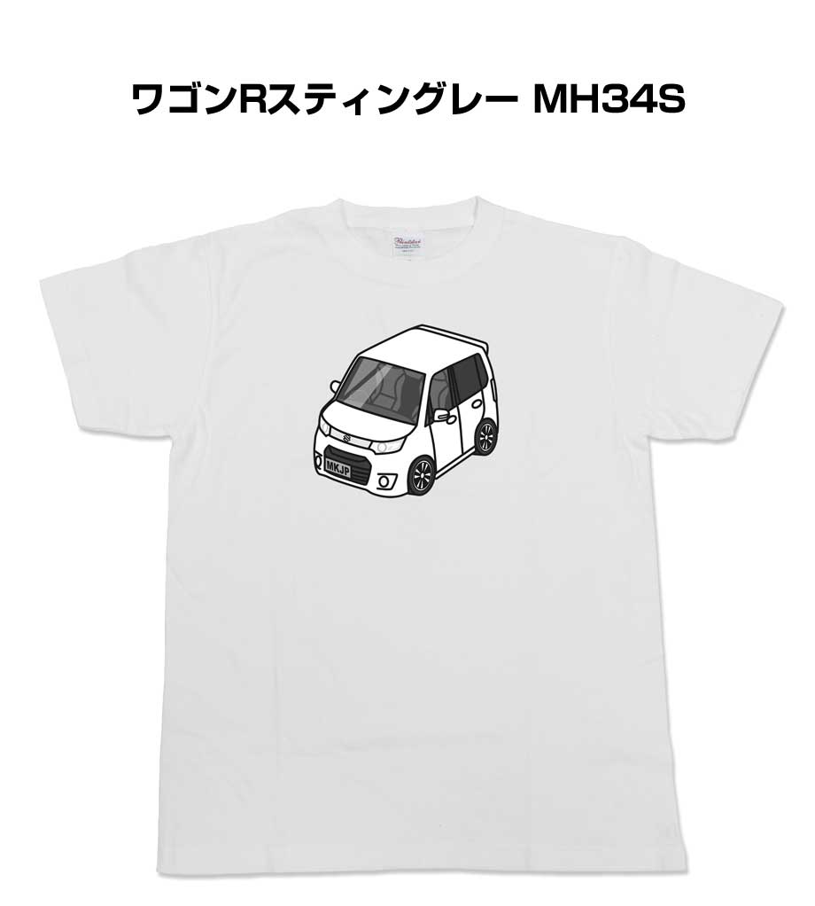 乐天商城 - Tシャツ モノクロ モノトーン シンプル クール かっこいい お洒落 車好き プレゼント 車 誕生日 祝い クリスマス 男性 スズキ ワゴンRスティングレー MH34S 送料無料