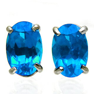 アパタイトピアス 1.02ct/2 プラチナ 明るい青の代表 ブラジル産 瑞浪鉱物展示館 5408