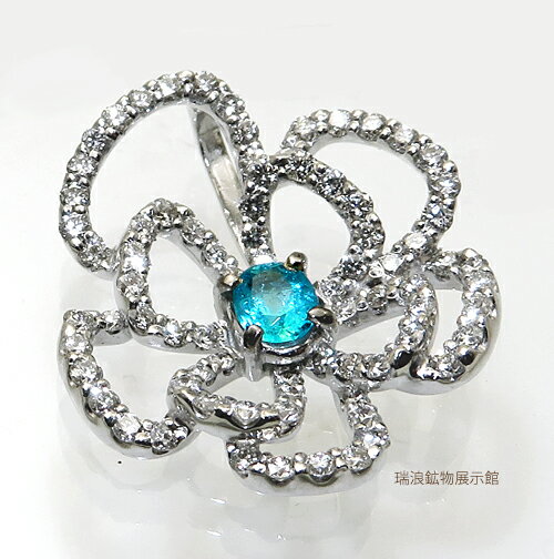 Rakuten - パライバトルマリンペンダントトップ 0.17ct D0.52ct K18WG ダイヤ入り 花 石が映えるデザイン 瑞浪鉱物展示館 5904
