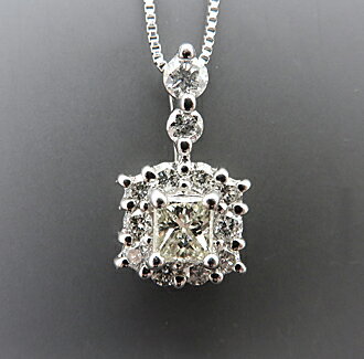 樂天商城 - イエローダイヤモンドペンダント 0.22ct プリンセスカット VLY VS2 0.28ct Pt 鑑定書付 瑞浪鉱物展示館 3601