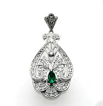 エメラルド ペンダントトップ 0.29ct プラチナ D0.23ct 瑞浪鉱物展示館 4511