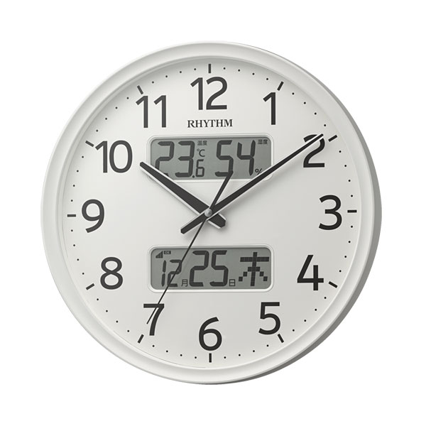 Rakuten - 壁掛け時計 温度 湿度 デジタル カレンダー付 電波時計 8FYA03SR03 スイープ ホワイト 白 リズム時計 RHYTHM 文字入れ対応有料 取り寄せ品