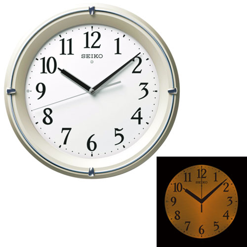 セイコー　SEIKO　電波時計 KX381S 壁掛け時計 お部屋が暗くなると光センサーが反応して自動的に文字板全面が点灯します また、お好みの明るさに切り替えたり消灯することもできます 明るさ切り替え（強・弱・消） ス〜と流れるように動く秒...