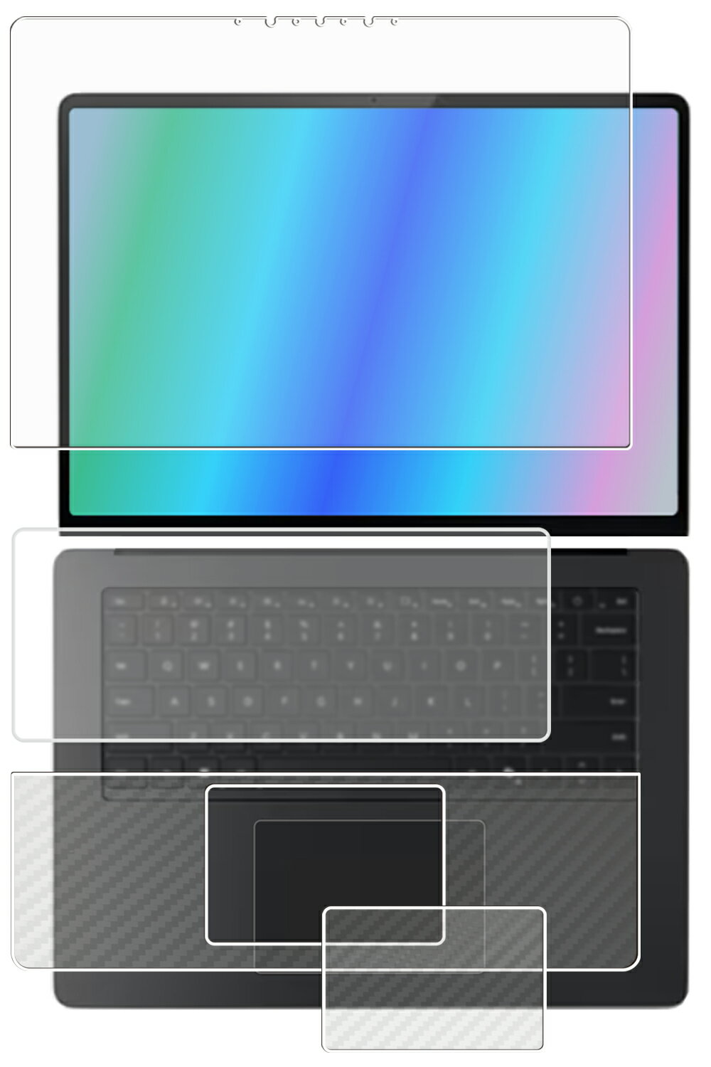 【4点セット(画面+パームレスト+タッチパッド+キーボードカバー)】Microsoft Surface Laptop 第7世代 Copilot+ PC 15インチ 用 [N35] 清潔 目に優しい アンチグレア ブルーライト カット タイプ 液晶 保護 フィルム ＋ カーボン調 保護フィルム ★