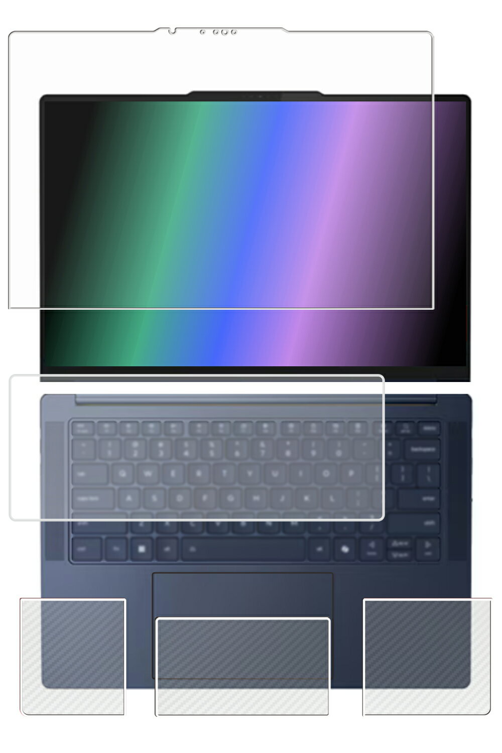 【4点セット(画面+パームレスト+タッチパッド+キーボードカバー)】Lenovo Yoga Slim 7x Gen9 Copilot+ PC 2024年モデル 用 [N35] 防指紋 クリア タイプ 液晶 保護 フィルム ＋ カーボン調 保護フィルム ★