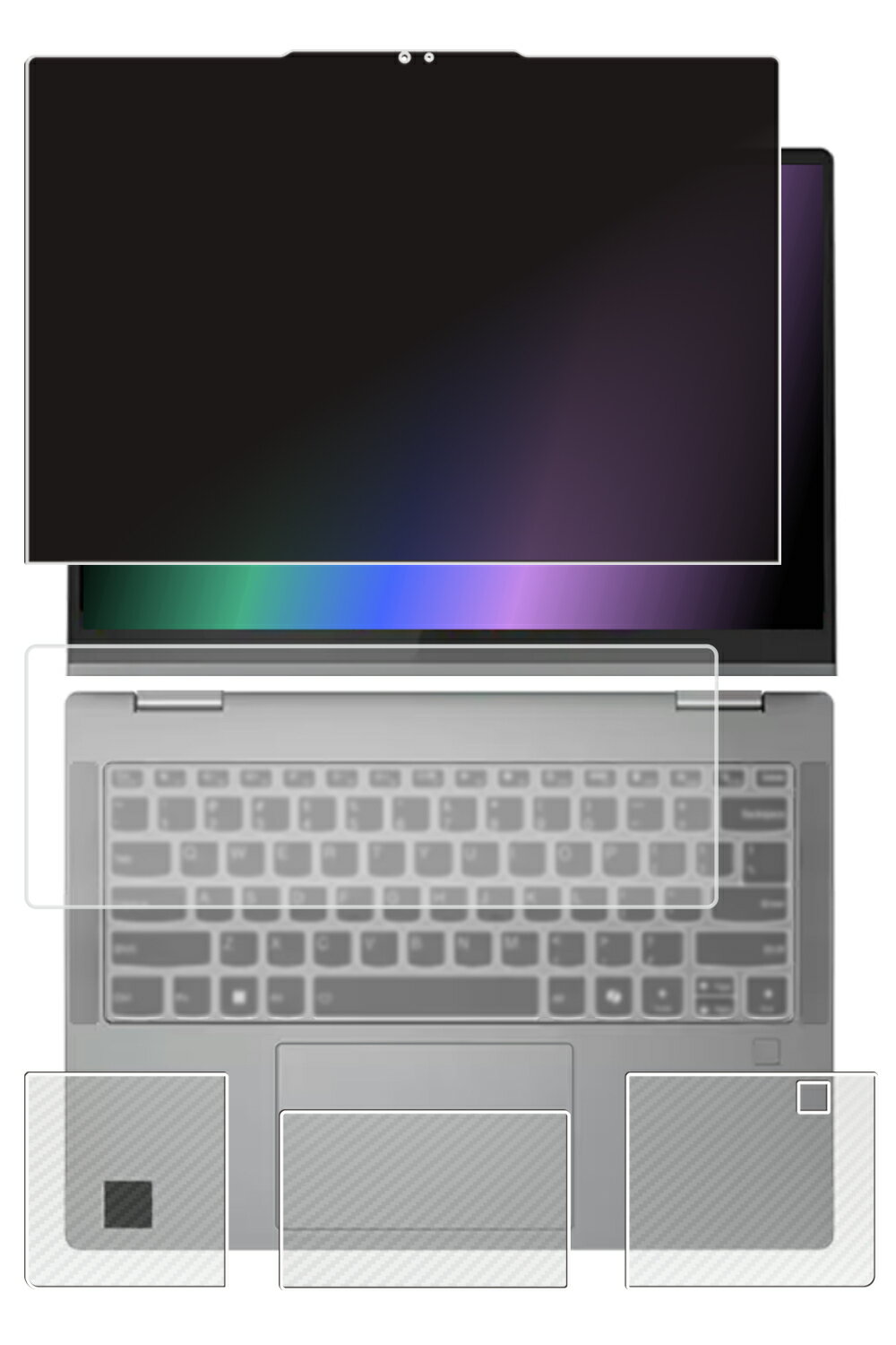 【4点セット(画面+パームレスト+タッチパッド+キーボードカバー)】Lenovo IdeaPad 5x 2-in-1 Gen 9 14インチ 2024年モデル 用 [N35] 2way のぞき見防止 プライバシー保護 液晶 保護 フィルム ＋ カーボン調 保護フィルム ★