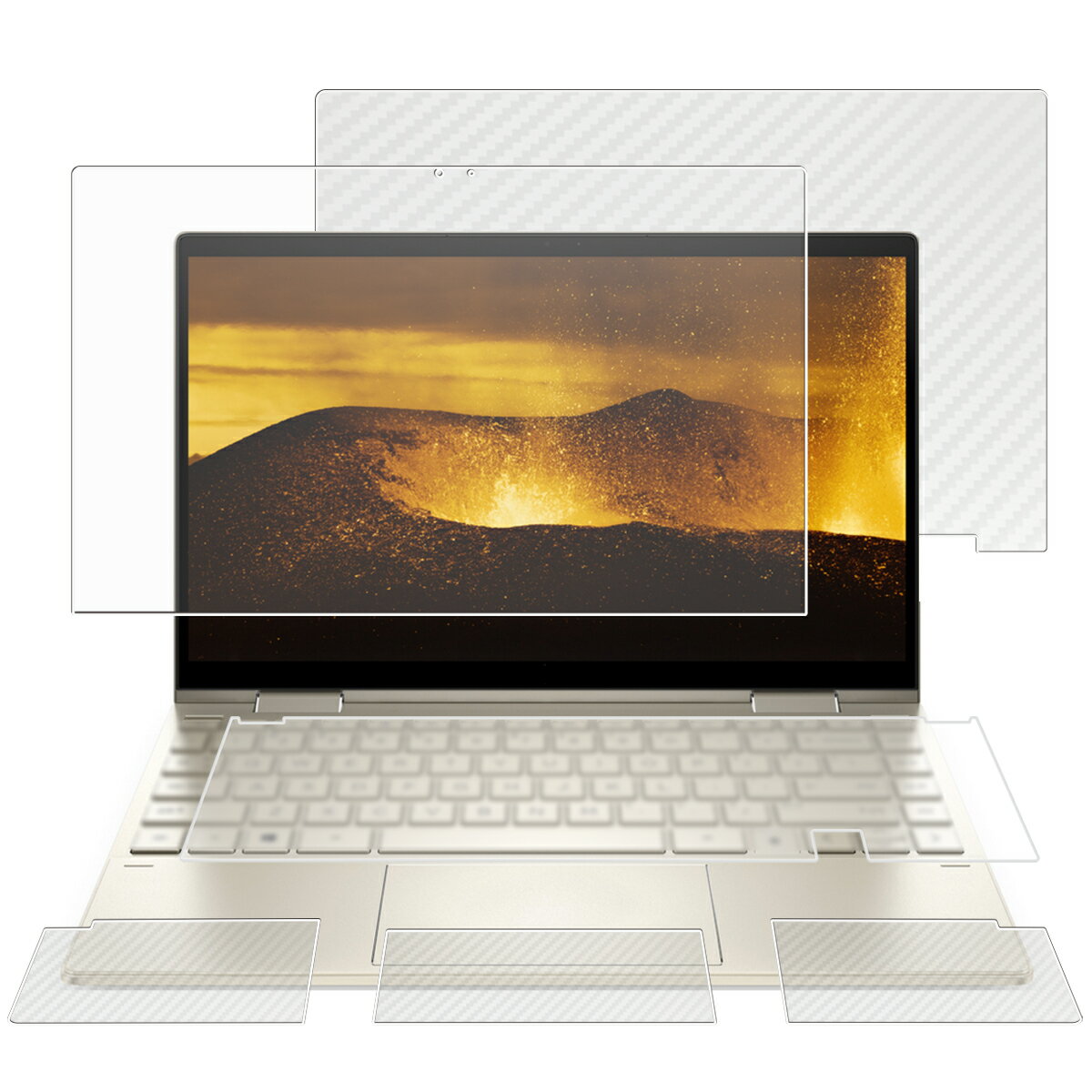 【5点セット(画面+天板+パームレスト+タッチパッド+キーボードカバー)】HP ENVY x360 13-bd0000 20年12月/21年/22年モデル 用 [N35] 安心の5大機能 衝撃吸収 ブルーライト カット 液晶 保護 フィルム ＋ カーボン調 保護フィルム 反射防止 抗菌 気泡レス ★