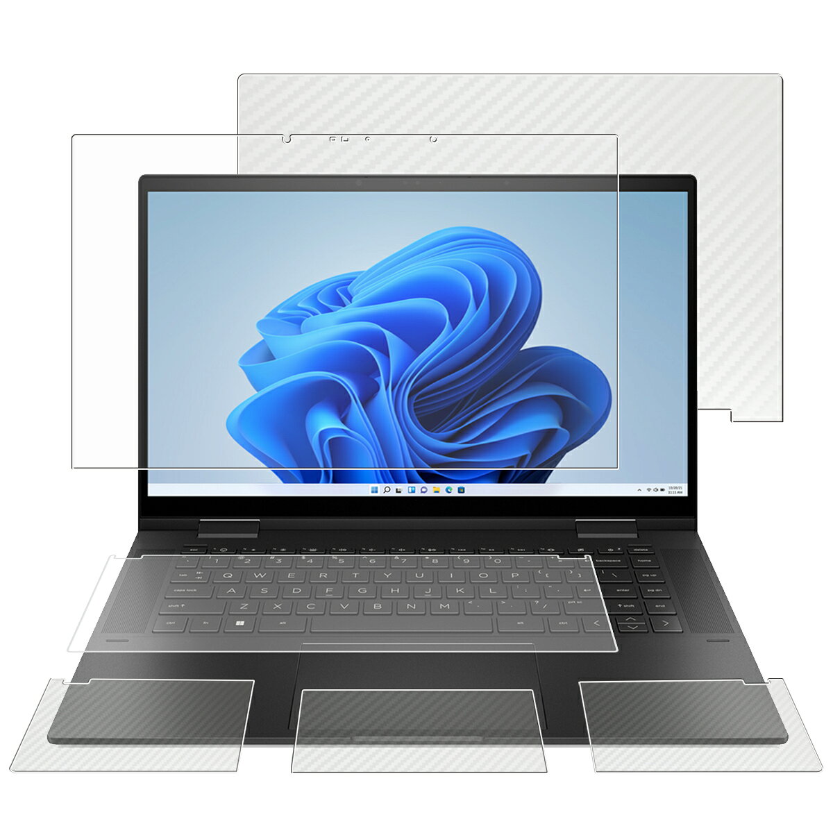 【5点セット(画面+天板+パームレスト+タッチパッド+キーボードカバー)】HP ENVY x360 15-ey 15-ew 2022年モデル 用 [N40] 高硬度 9H アンチグレア タイプ 液晶 保護 フィルム ＋ カーボン調 保護フィルム ★