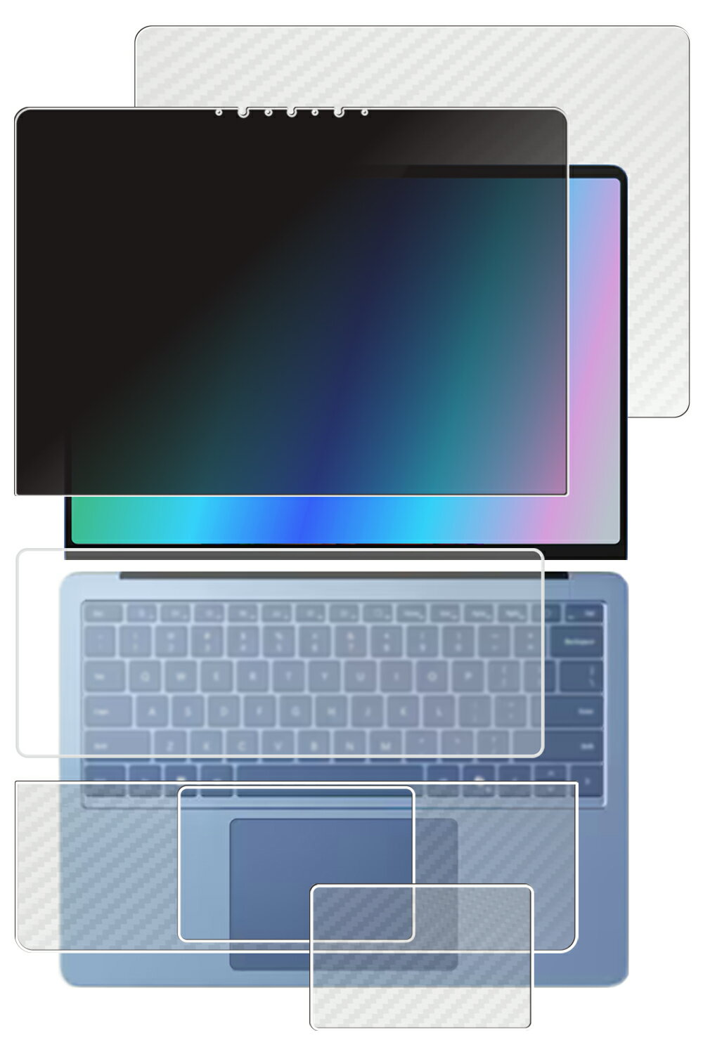 【5点セット(画面+天板+パームレスト+タッチパッド+キーボードカバー)】Microsoft Surface Laptop 第7世代 Copilot+ PC 13.8インチ 用 [N35] 2way のぞき見防止 プライバシー保護 液晶 保護 フィルム ＋ カーボン調 保護フィルム ★