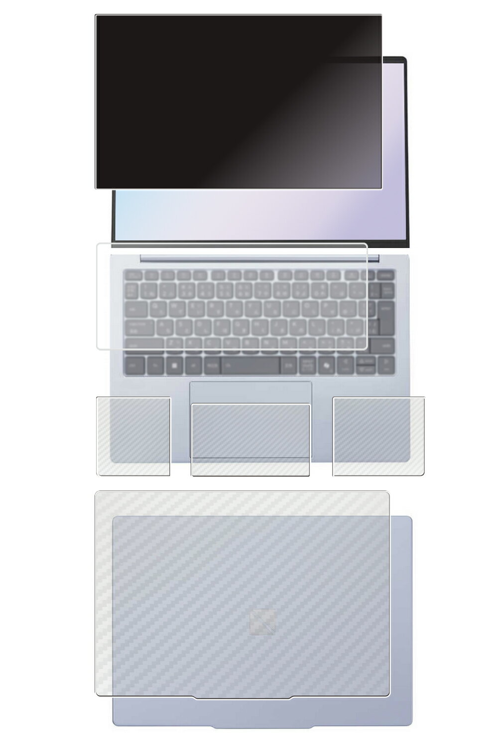 【5点セット(画面+天板+パームレスト+タッチパッド+キーボードカバー)】NEC LAVIE N13 Slim / LAVIE Direct N13 Slim 2024年秋冬モデル 用 [N35] 2way のぞき見防止 プライバシー保護 液晶 保護 フィルム ＋ カーボン調 保護フィルム ★