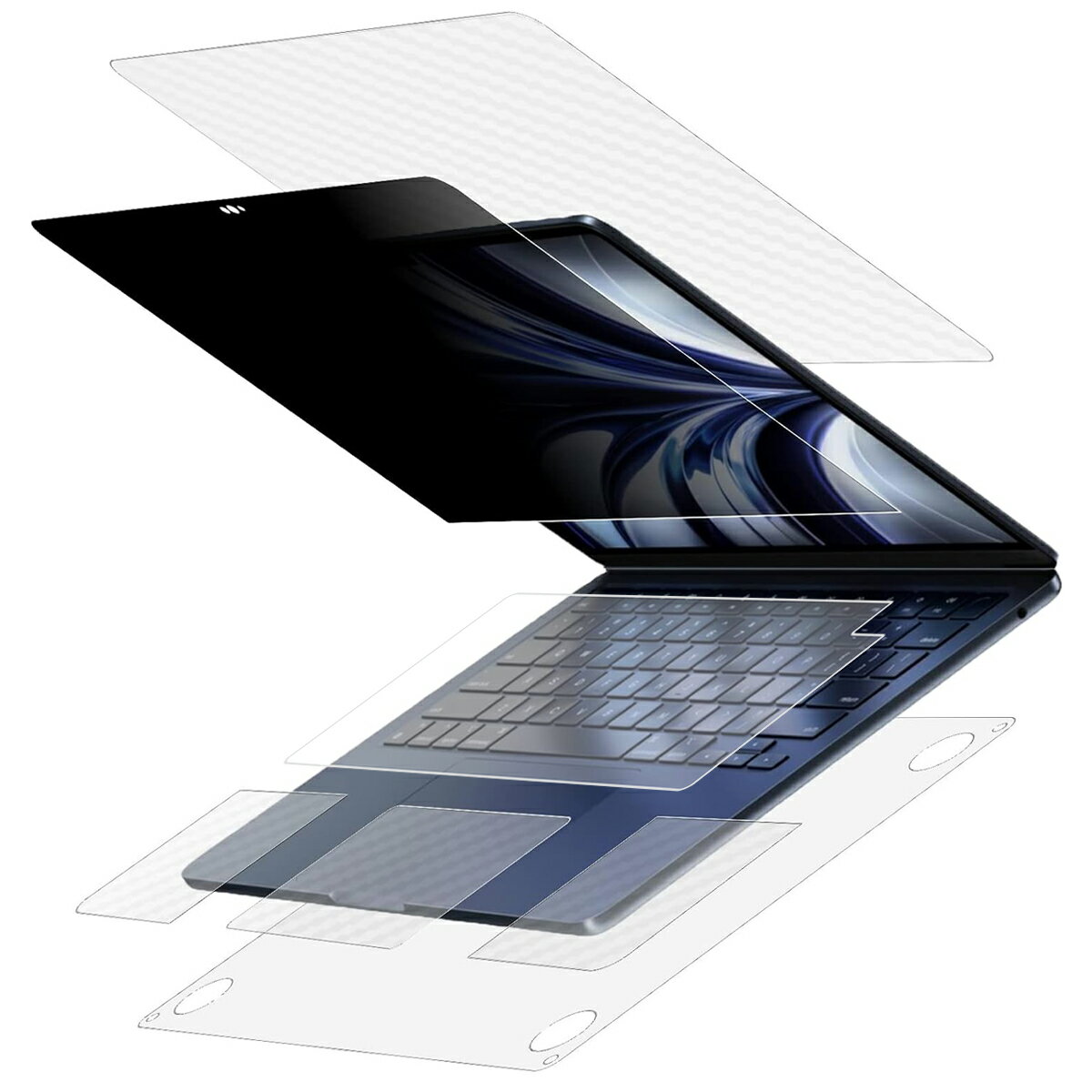 【6点セット(画面+天板+底面+パームレスト＋タッチパッド＋キーボードカバー)】 MacBook Air 13.6 2022..