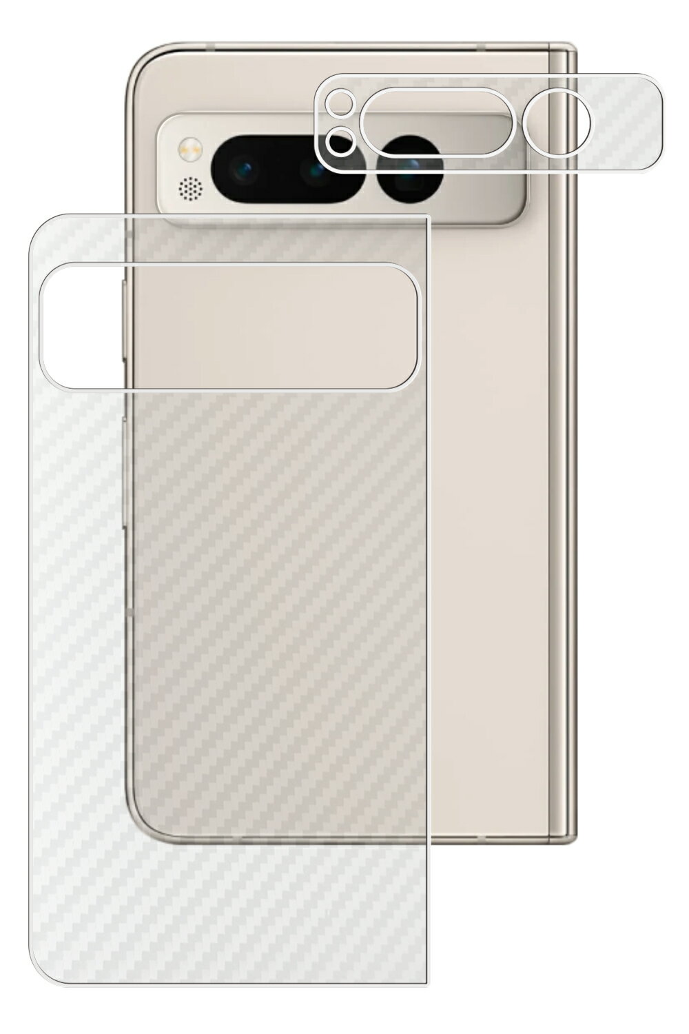 【スーパーSALE 半額 50%OFF】Google Pixel Fold 用 カーボン調 クリア 背面 保護フィルム ★ グーグル ピクセル フォールド