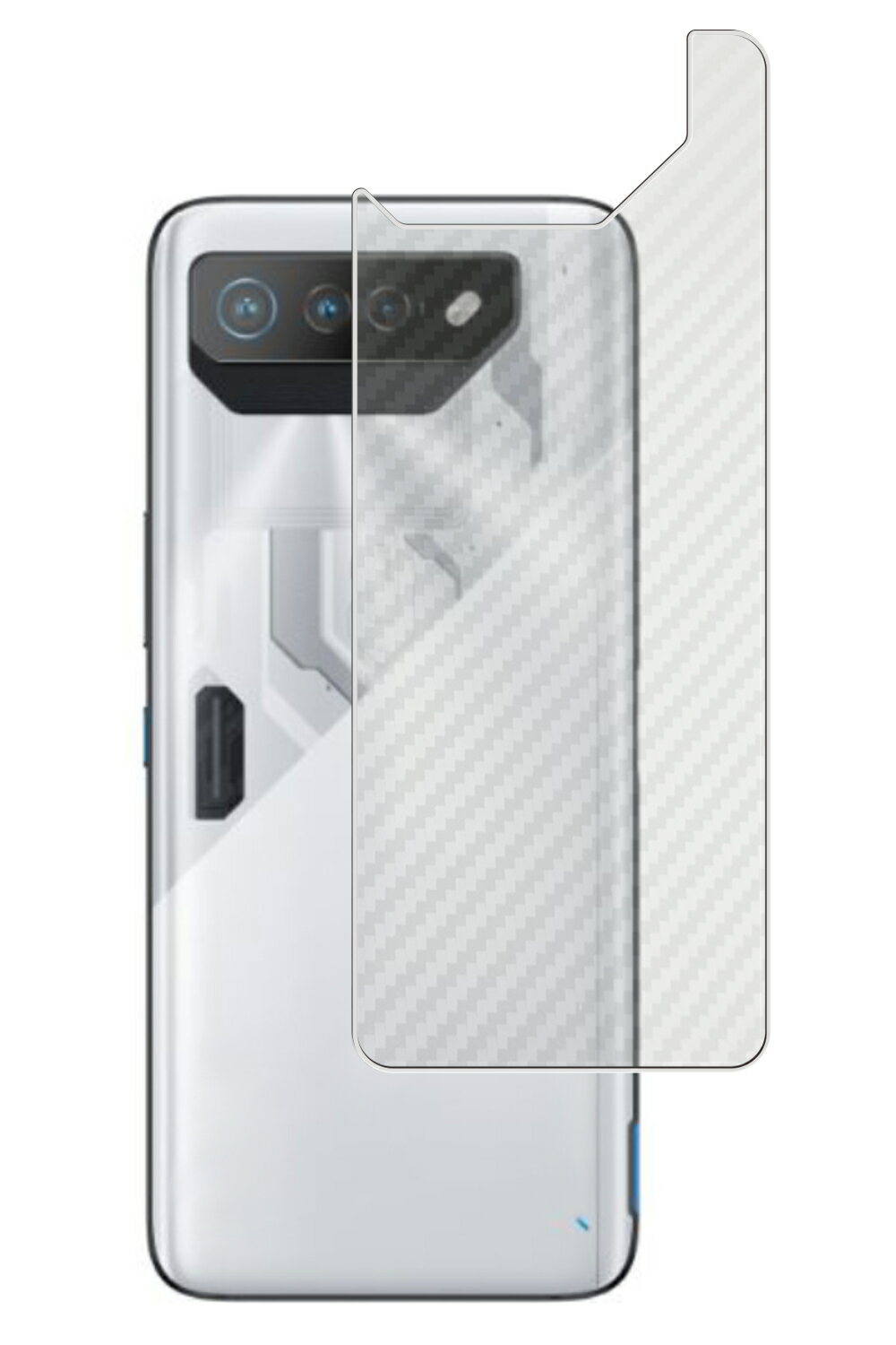 【スーパーSALE 半額 50%OFF】ASUS ROG Phone 7 用 カーボン調 クリア 背面 保護フィルム ★ エイスース アールオージー フォン セ...