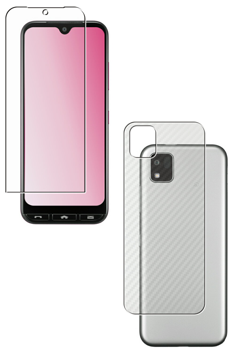 【2枚組(画面+背面)】京セラ かんたんスマホ3 A205KC Y!mobile 用 防指紋 クリア タイプ 液晶 保護 フィルム ＋ カーボン調 背面 保護フィルム ★ KYOCERA