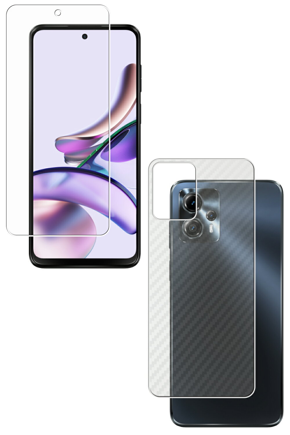 【2枚組(画面+背面)】モトローラ moto g13 用 防指紋 クリア タイプ 液晶 保護 フィルム ＋ カーボン調 背面 保護フィルム ★ motorola モト ジーサーティーン