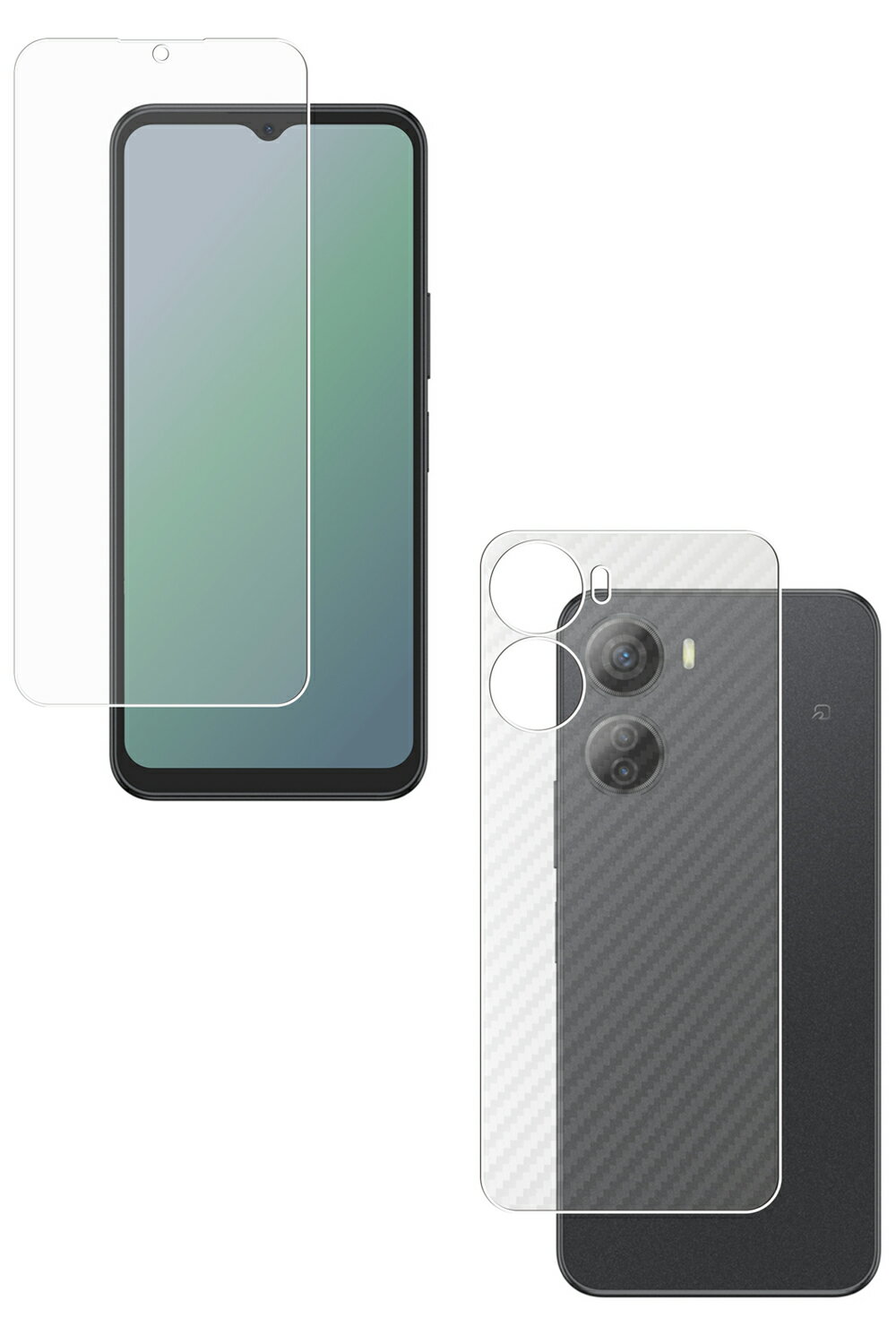 【スーパーSALE 割引】【2枚組(画面+背面)】ZTE Libero 5G IV 用 AR/マット ハイブリッド 高機能 反射低減 保護フィルム + カーボン調 背面 保護フィルム ★ ゼットティーイー リベロ ファイブジー フォー