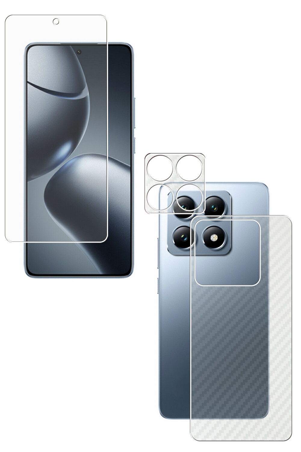 【2枚組(画面+背面)】Xiaomi 14T 用 抗菌 抗ウイルス 反射防止 液晶 保護 フィルム ＋ カーボン調 背面 保護フィルム ★ シャオミ フォーティーン ティー