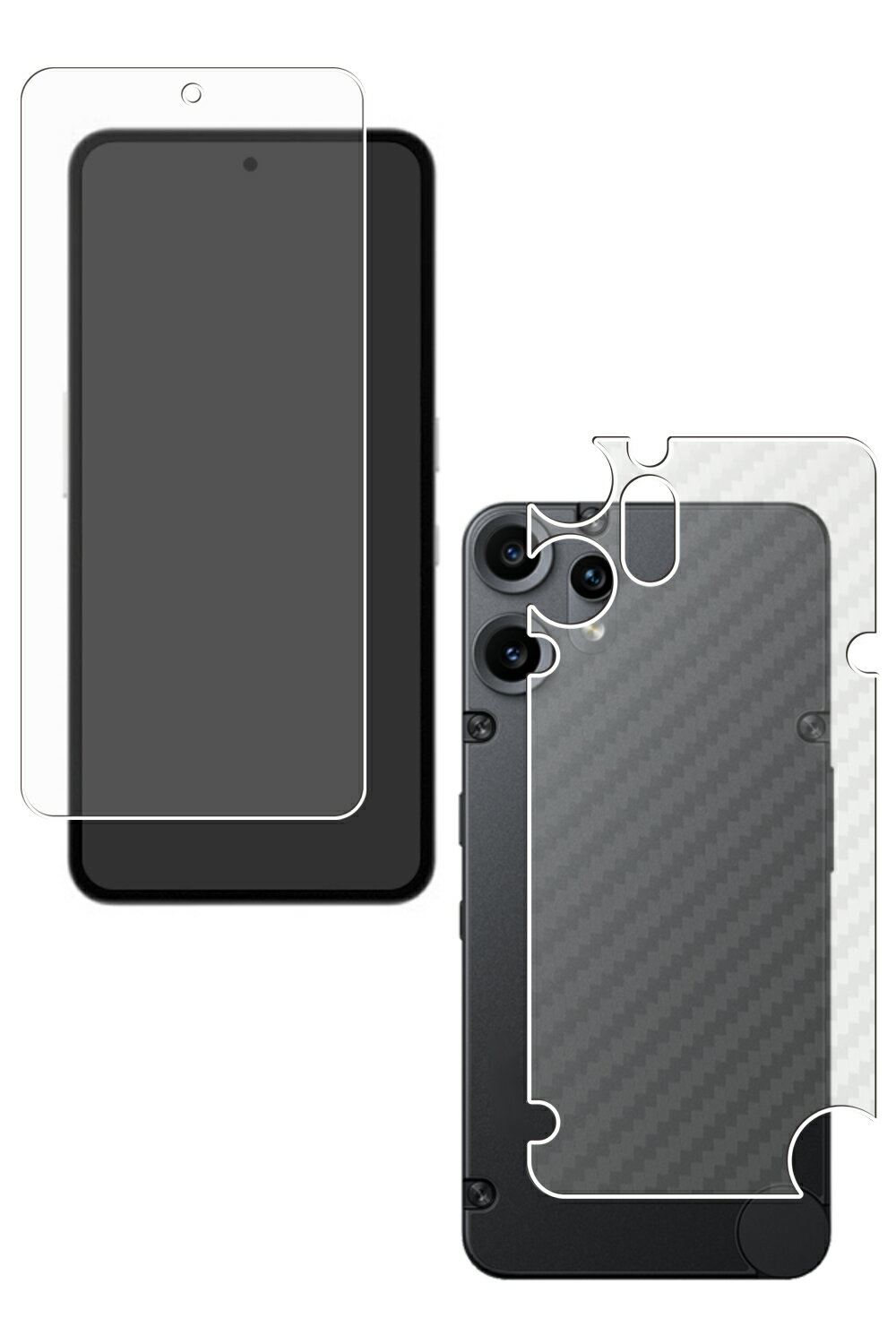 【2枚組(画面+背面)】CMF Phone 2 Pro ブラック 用 高機能 反射防止 スムースタッチ 抗菌 液晶 保護 フィルム ＋ カーボン調 背面 保護フィルム ★ ナッシング シーエムエフ フォン ツー プロ