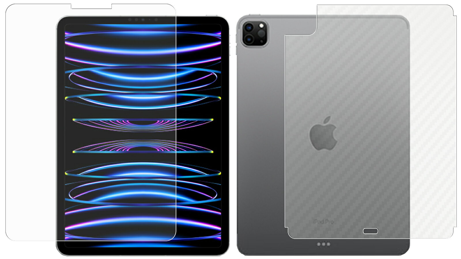 【2枚組(画面+背面)】iPad Pro 11 第4世代 M2 2022 (Wi-Fi + Cellularモデル) 用 [10] 安心の5大機能 衝撃吸収 ブルーライト カット 液晶 保護 フィルム ＋ カーボン調 背面 保護フィルム 反射防止 抗菌 気泡レス ★ Apple アイパッド プロ イレブン エムツー(2)