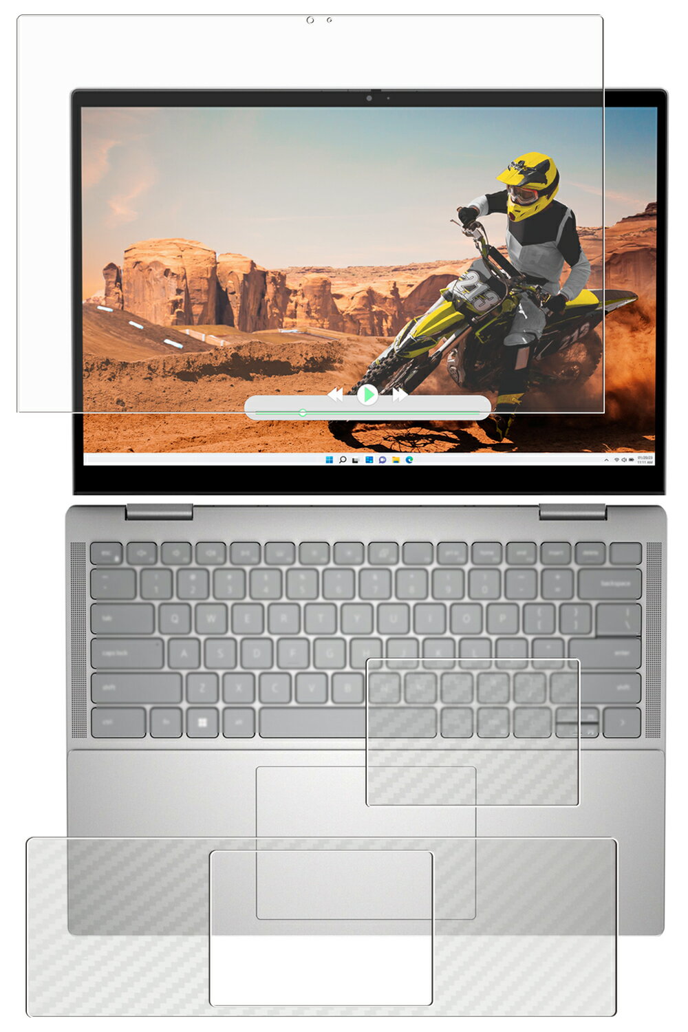 【3点セット(画面+パームレスト+タッチパッド)】Dell Inspiron 14 2-in-1 7430 / 7435 2023年モデル 用 [N35] AR/マット ハイブリッド 高機能 反射低減 保護フィルム ＋ カーボン調 保護フィルム ★ デル インスパイロン フォーティーン