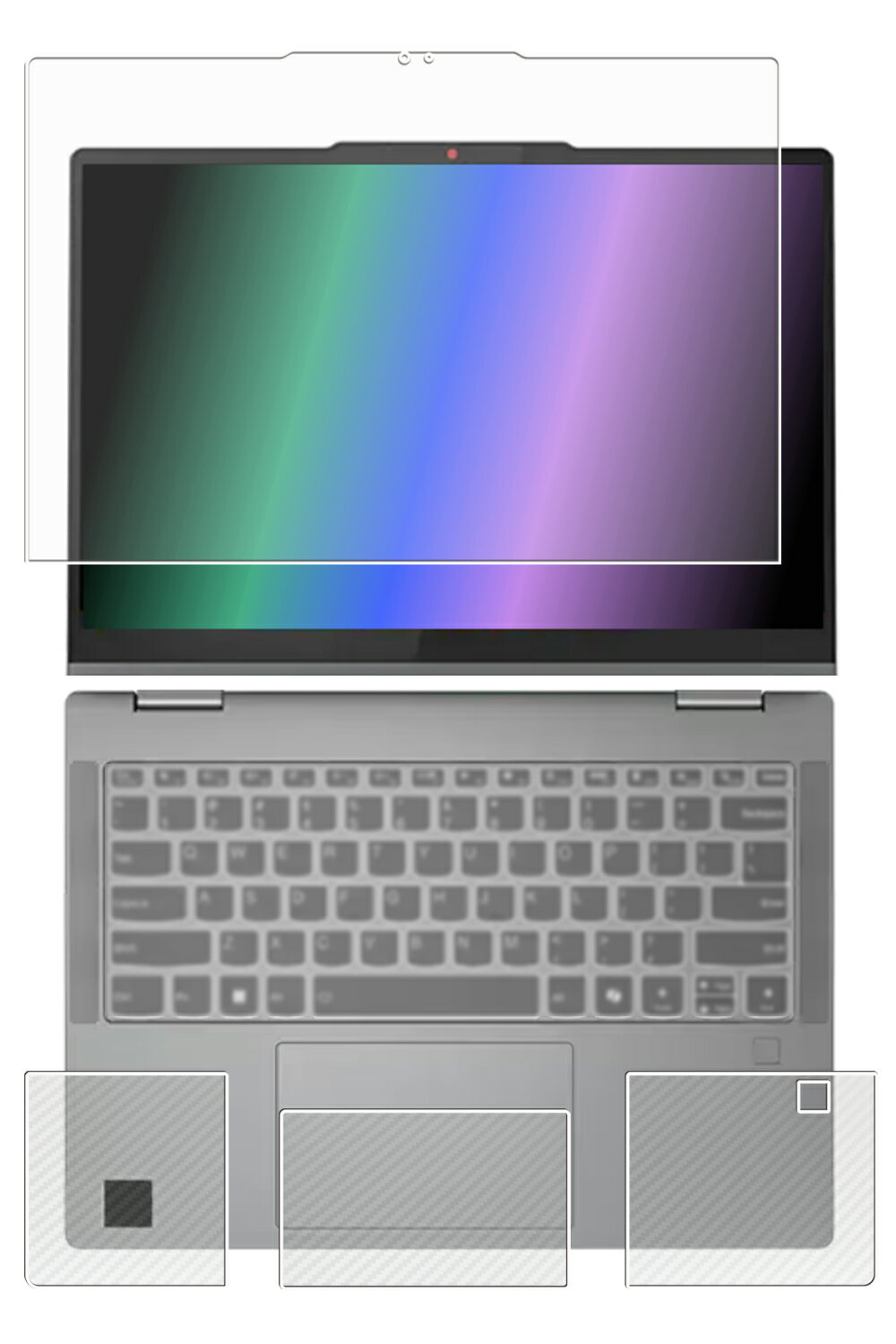 【3点セット(画面+パームレスト+タッチパッド)】Lenovo IdeaPad 5x 2-in-1 Gen 9 14インチ 2024年モデル 用 [N35] マット 反射低減 タイプ 液晶 保護 フィルム ＋ カーボン調 保護フィルム ★