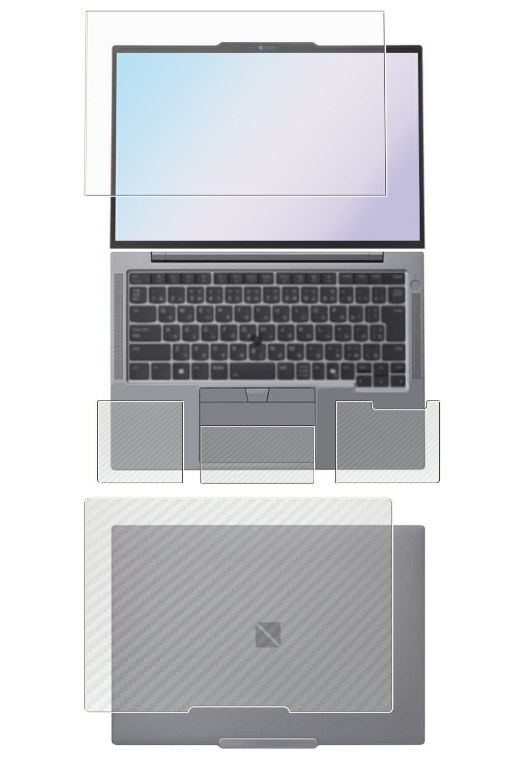 【4点セット(画面+天板+パームレスト+タッチパッド)】NEC LAVIE NEXTREME / LAVIE Direct NEXTREME 2024年秋冬モデル 用 [N35] AR/マット ハイブリッド 高機能 反射低減 保護フィルム ＋ カーボン調 保護フィルム ★