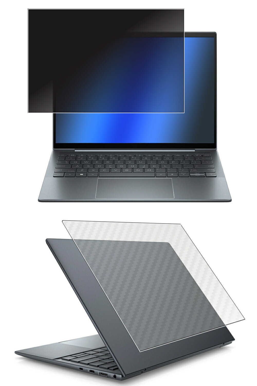 【2枚組(画面+天板)】HP Dragonfly G4 2023年 / Elite Dragonfly G3 2022年 非タッチモデル 用 [N35] 2way のぞき見防止 プライバシー保護 液晶 保護 フィルム ＋ カーボン調 天板 保護フィルム ★ エイチピー ドラゴンフライ ジーフォー エリート ジースリー